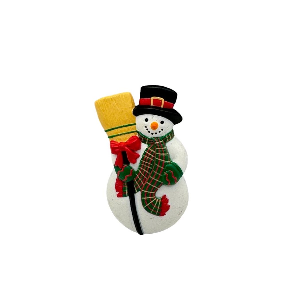 Vintage Hallmark Snowman Brooch Pin With Broom  Festive Christmas Jewelry
